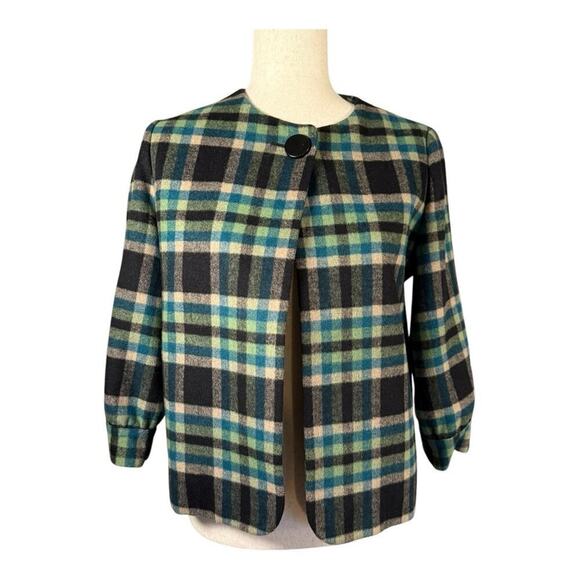 Joe’s Jackets & Blazers - Joe’s Green Blue Plaid Wool Blend Cropped Jacket Lined Coat Retro Cape M